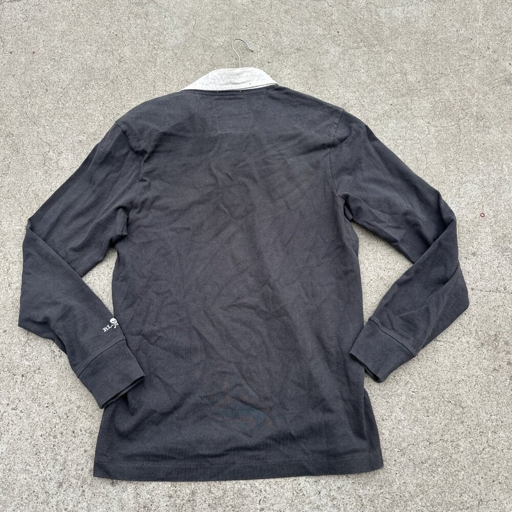 Ralph Lauren Black Long Sleeve Polo with White Collar & Crest - Picture 6 of 8